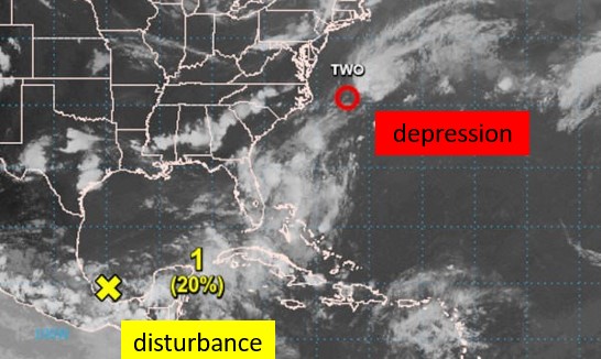 image showing satelite image of tropical depression over east coast of US